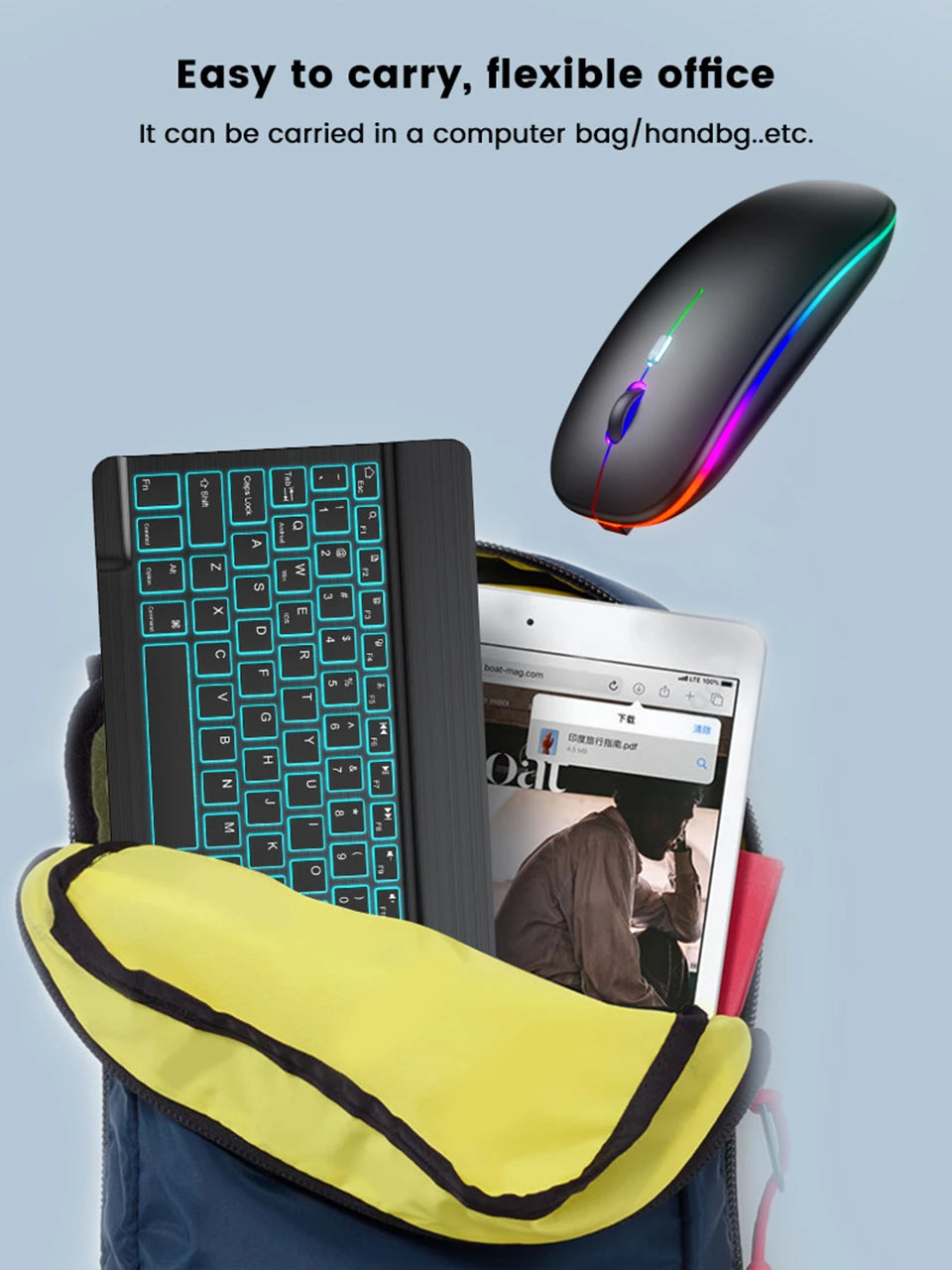 10inch RGB Backlit Rechargeable  Bluetooth Keyboard Wireless Keyboard Bluetooth Mini Keyboard for Spanish Russian Keyboard