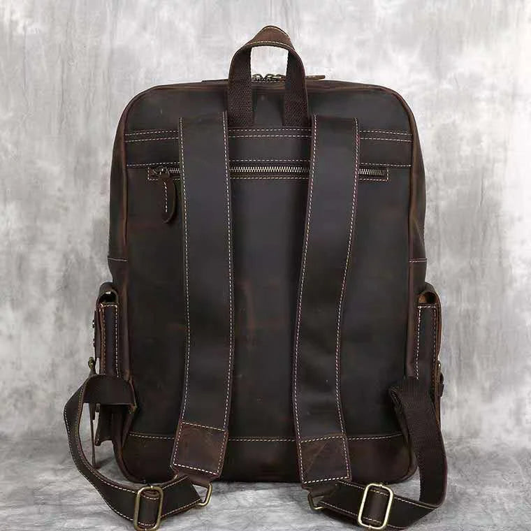 Vintage Crazy Horse Genuine Leather Backpack Men Bagpack Cowhide Hiking Backpack 17