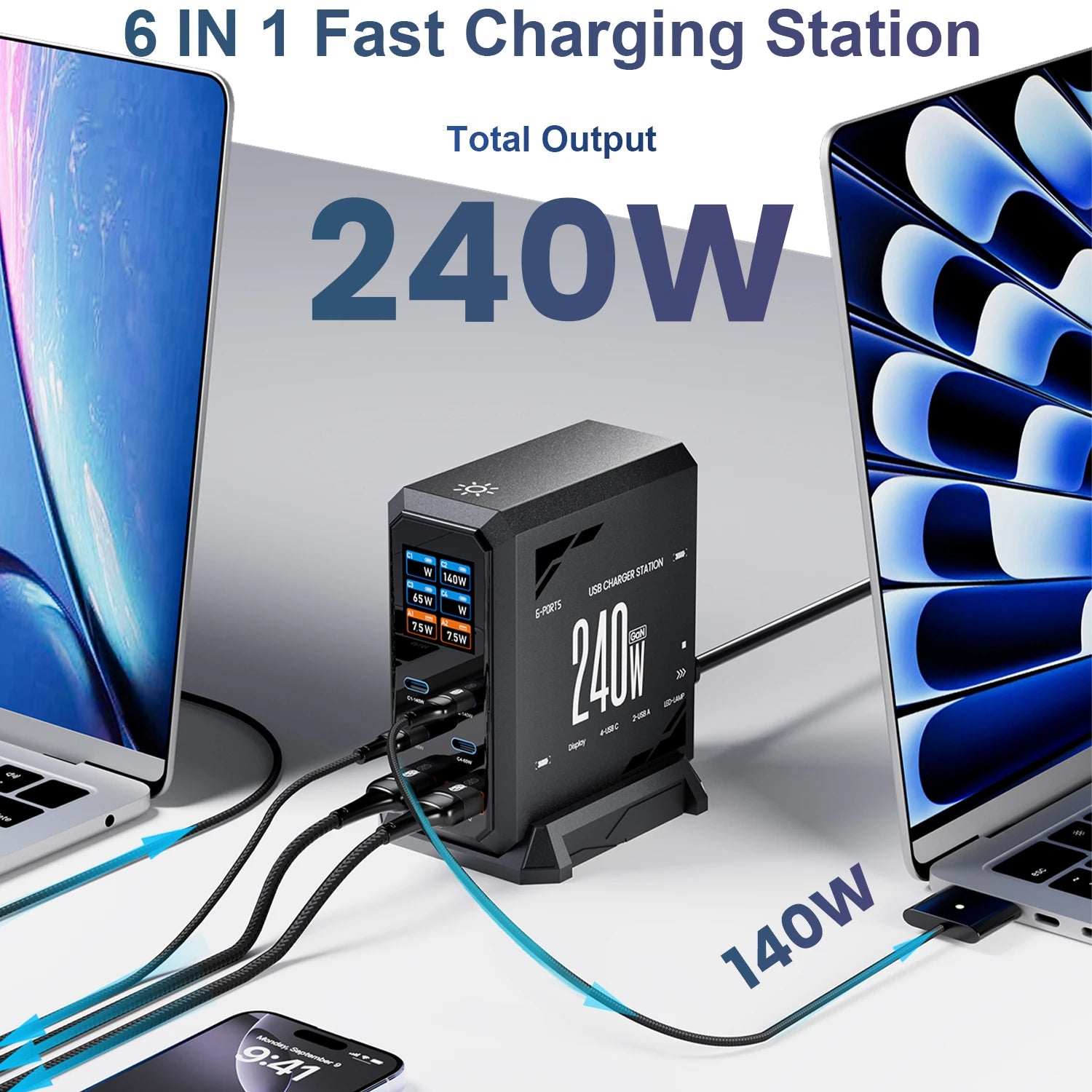 ASOMETECH 240W GaN Charger 140W PD3.1 PPS USB Type C Digital Display Fast Charging Station for iPhone 17 MacBook Laptops Samsung