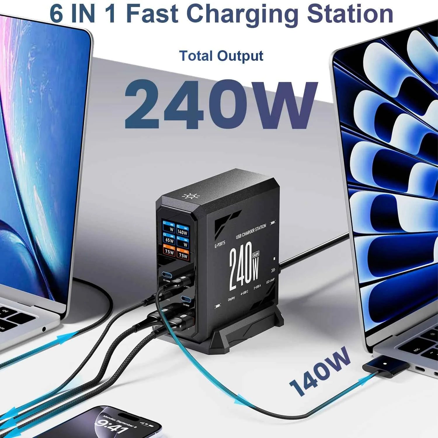 ASOMETECH 240W GaN Charger 140W PD3.1 PPS USB Type C Digital Display Fast Charging Station for iPhone 17 MacBook Laptops Samsung