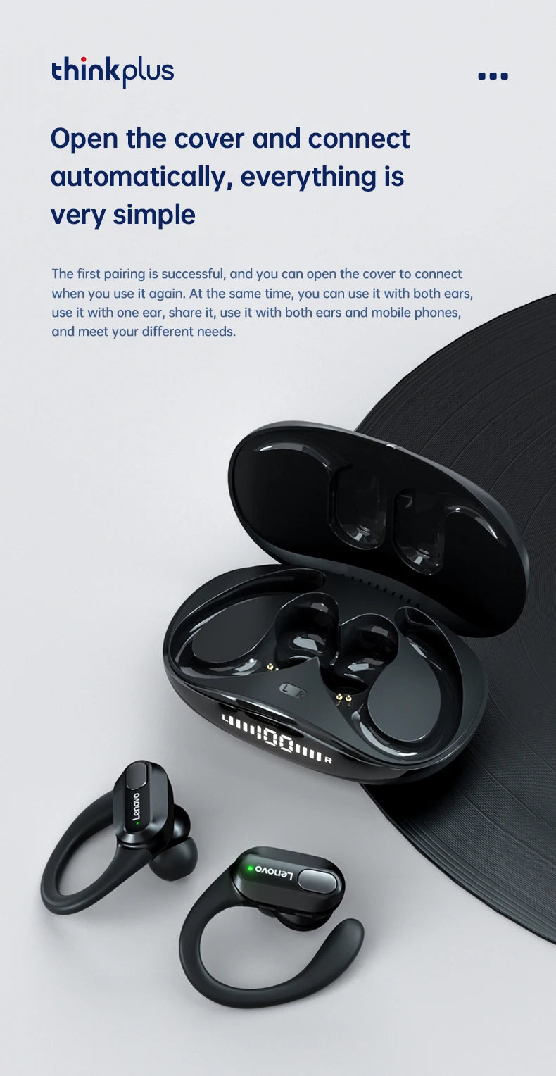 Original Lenovo XT80 Earhooks Sports Bluetooth Wireless Headsets with Mic,LED Power Display,ENC,Hifi Stereo Sound Gaming Headset