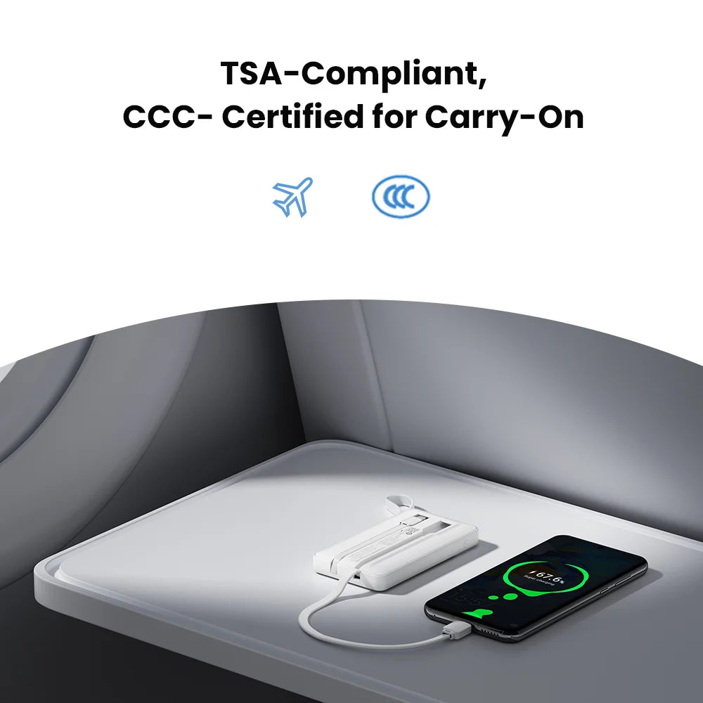PISEN 3C Certified 22.5W Power Bank 10000mAh/ 20000mAh With Built-in Type C/L Cables Fast Charging Powerbank For iPhone Samsung