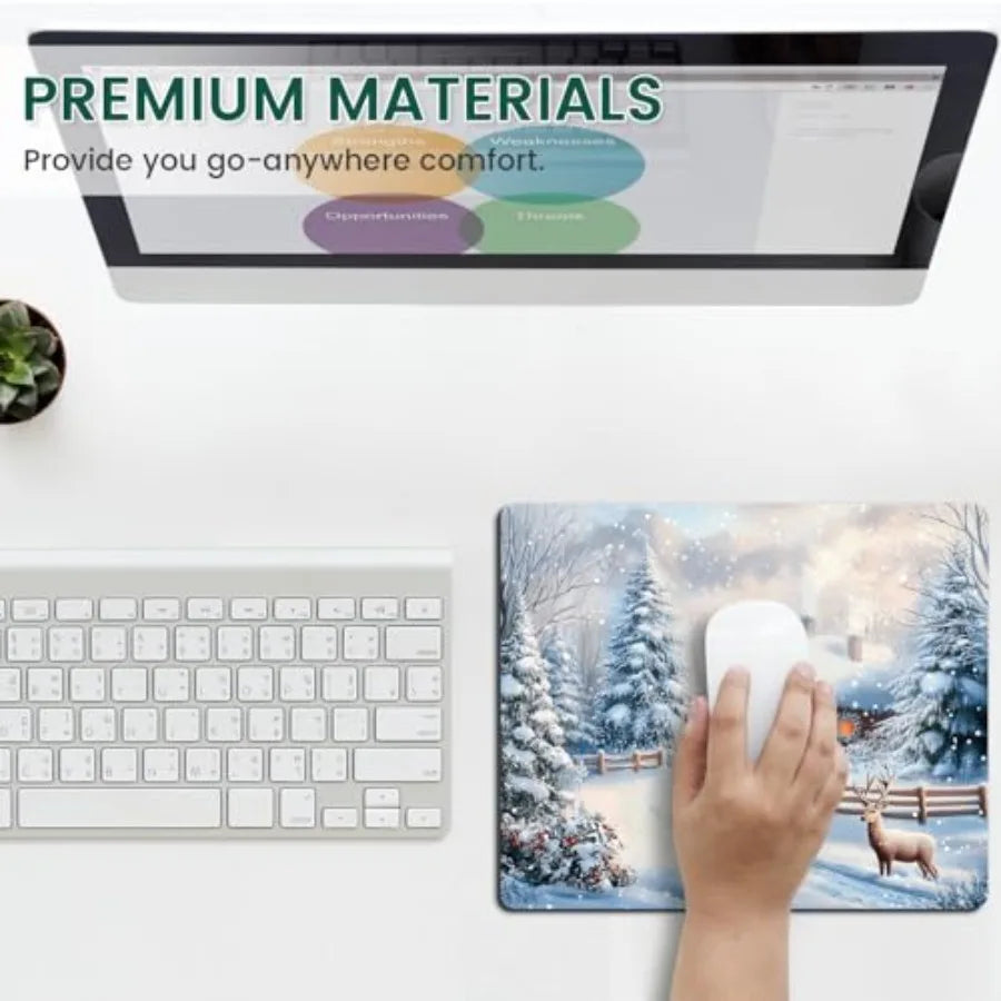 Mouse Pad, Winter Snowy Scenery Patterned Mousepad Non-Slip Rubber Base Mouse Mat Waterproof Gaming Mouse Pad for Wireless Mous