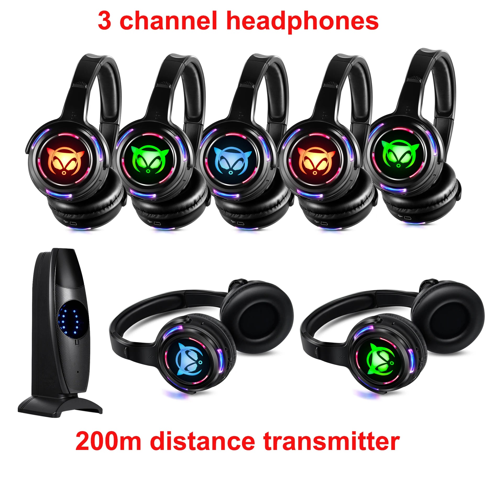 Silent Disco Headphones LED transmitter for Quiet Events,Party,Meeting,Yoga