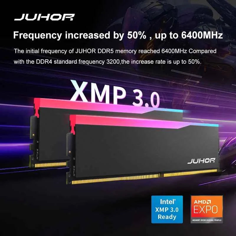 JUHOR Memory Ram DDR5 RGB 16GB 6000MHz 6400MHz Desktop PC5 Computer High Performance Dimm Memory