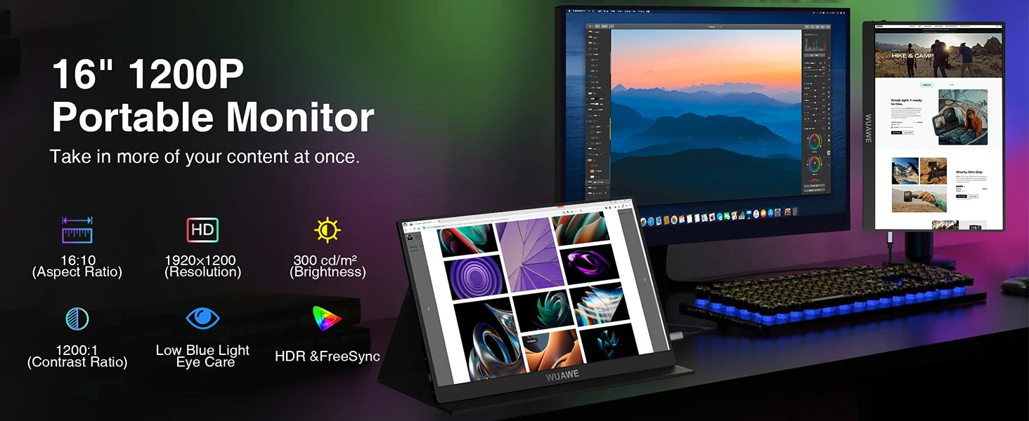 2024 New HDRinch Portable Monitor Laptop, 15.6-inch 1080p72 NTSC 100 sRGB USB C HDMI Travel External Second Computer Screen HDRi