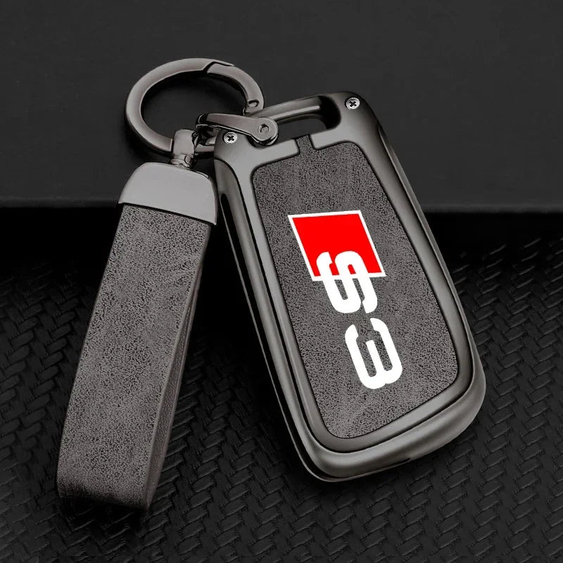 Zinc Alloy Leather Car Remote Control Key Case Cover Holder Shell For Audi A3 8P 8V 8L S3 RS3 Custom LOGO Protected Keychain Bag