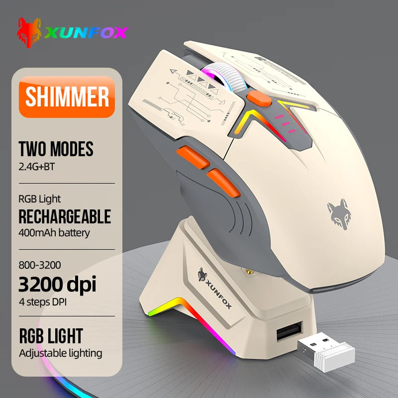 H2 Mouse, lightweight S205, three-mode wireless Bluetooth mouse for gaming, charging, RGB lighting, suitable for