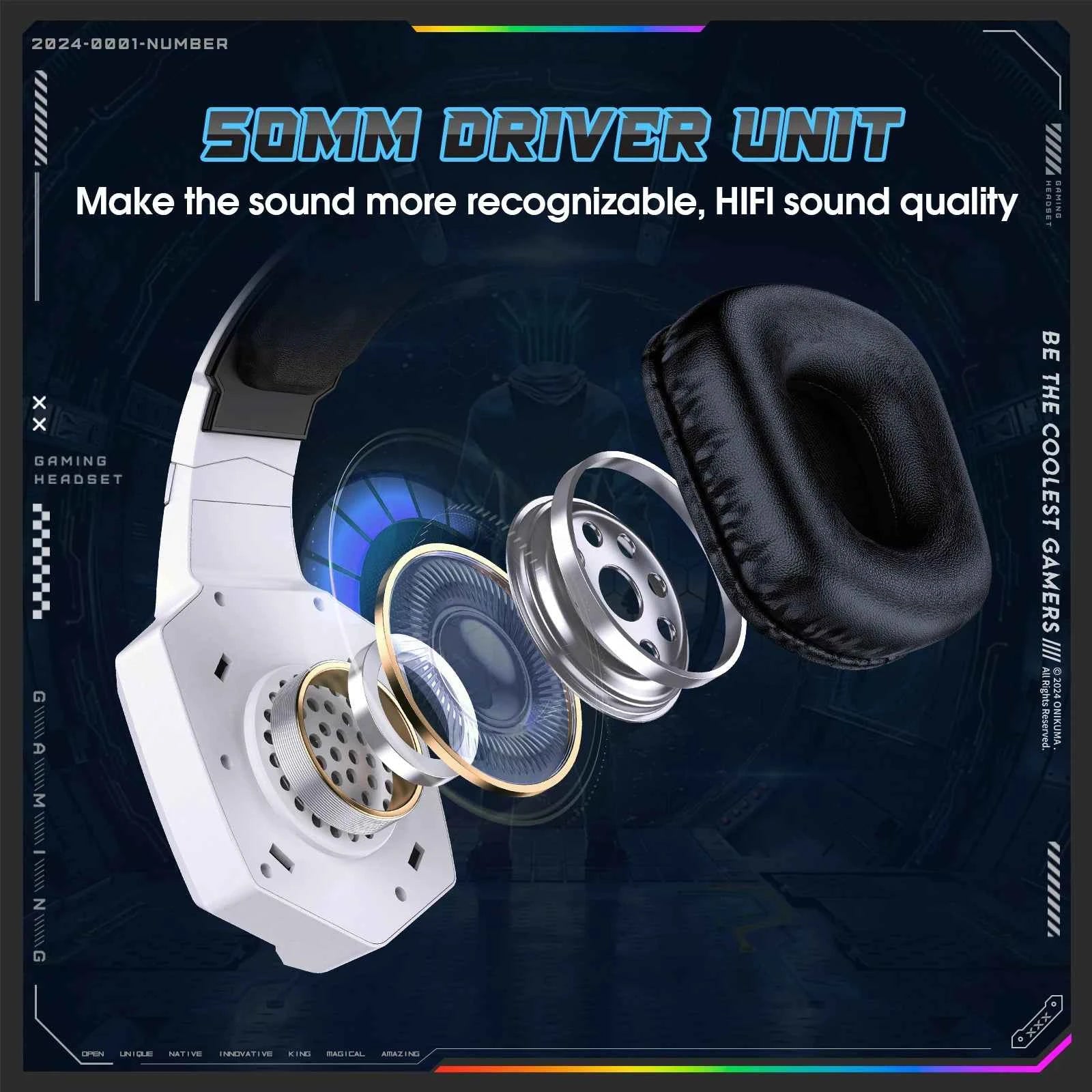 ONIKUMA 2.4GHz Wireless Gaming Headset For PS5 PS4 PC Mac Noise Cancelling Earphone Headset Gaming Headphone With Micr RGB Light