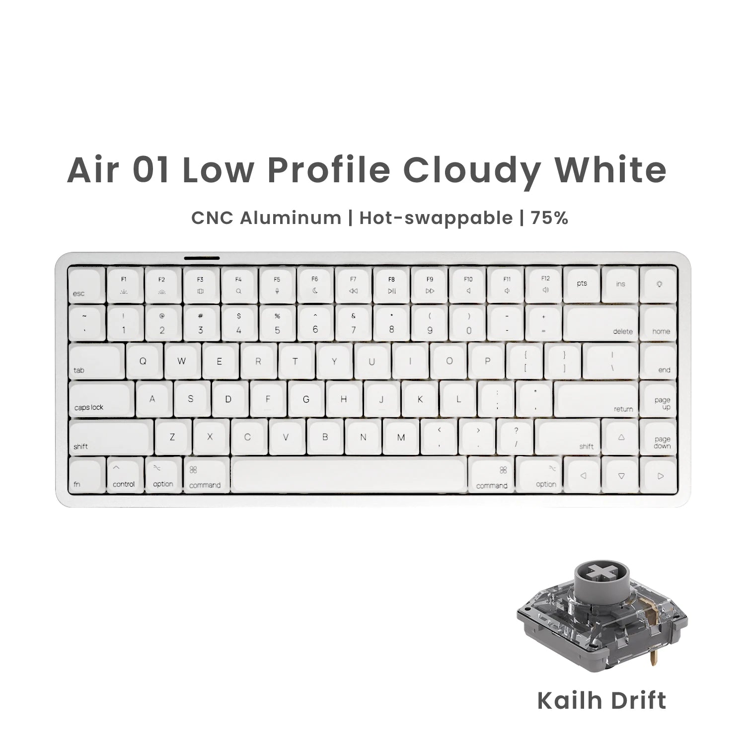 Akko Air 01 Mechanical Keyboard 75% 84-Key Mac Layout Custom Low Profile Hot-swappable RGB Tri-mode Keyboard Gasket Aluminum