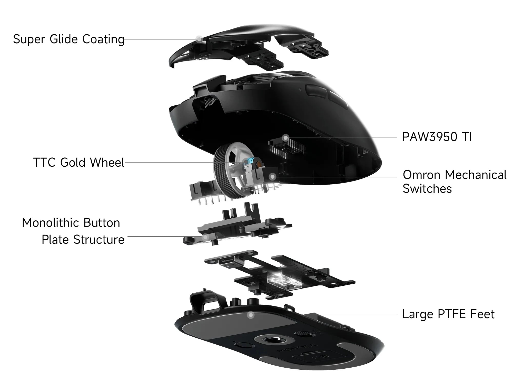 MCHOSE A7 V2 Lightweight Wireless Gaming Mouse Dual8000Hz Polling Rate PAW3950TI Imported Super Glide Glass Coating Office Mouse