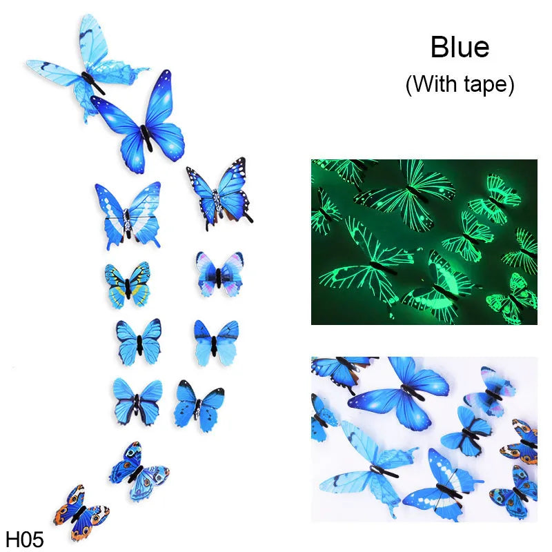12pcs Luminous 3D Butterfly Wall Sticker for Kids Bedroom Home Living Room Fridge Wall Decal Glow in Dark Wallpaper Decoration