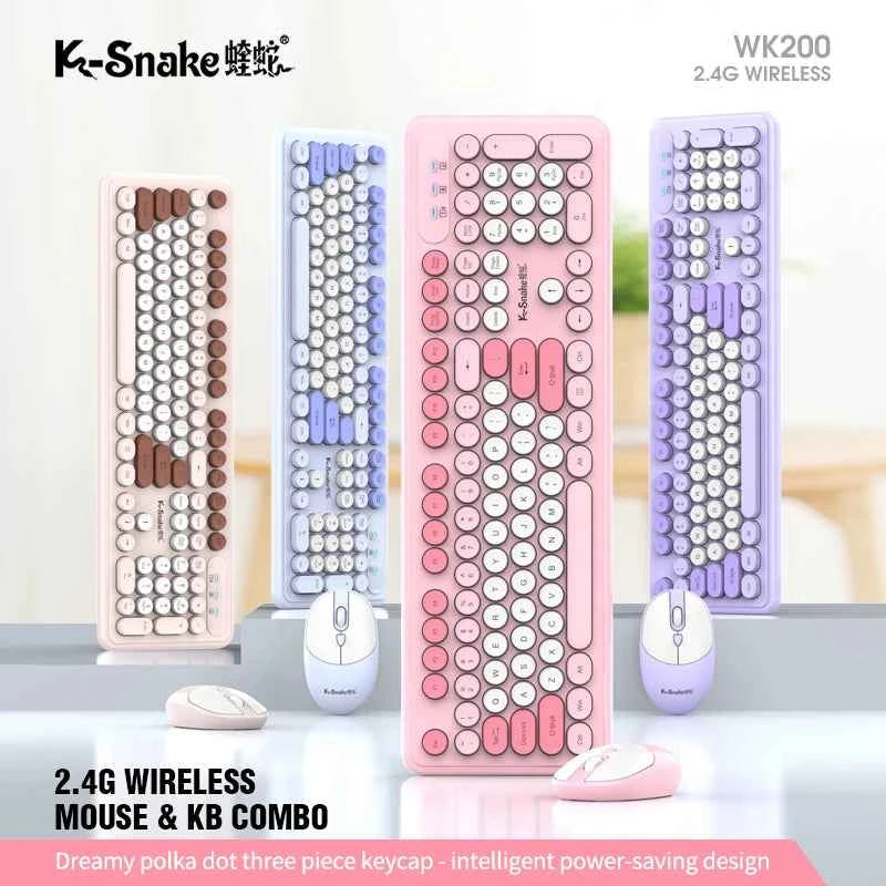 K-Snake WK200 Wireless Keyboard Mouse Set Cute Punk Keycap USB Wireless Business Keyboard Mouse Set Laptop Typing Office