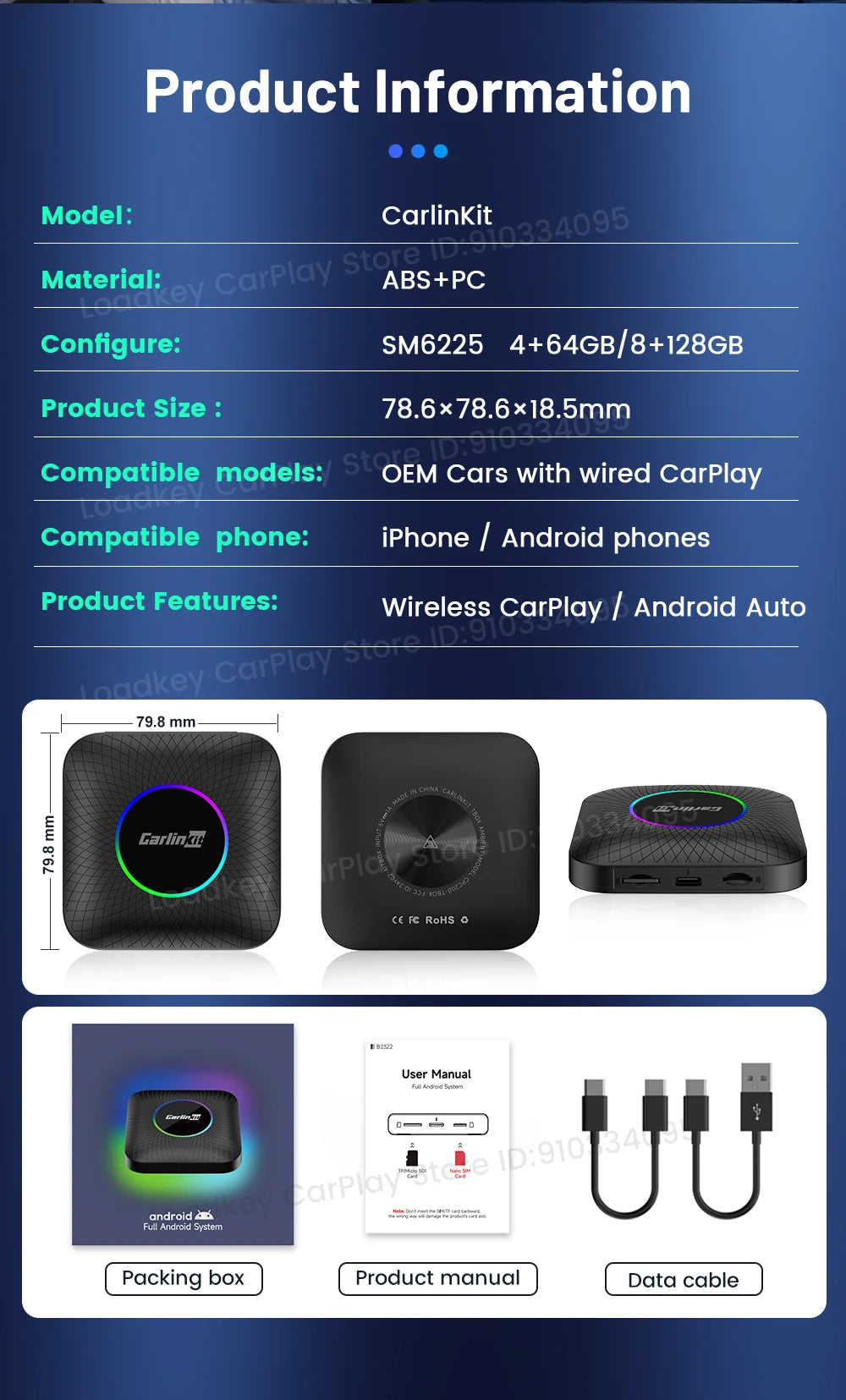 Carlinkit Ai Box Android 13 Led Wireless Android Auto & CarPlay Smart Tv Box QCM6225 Support Youtube Netflix Car Accessories