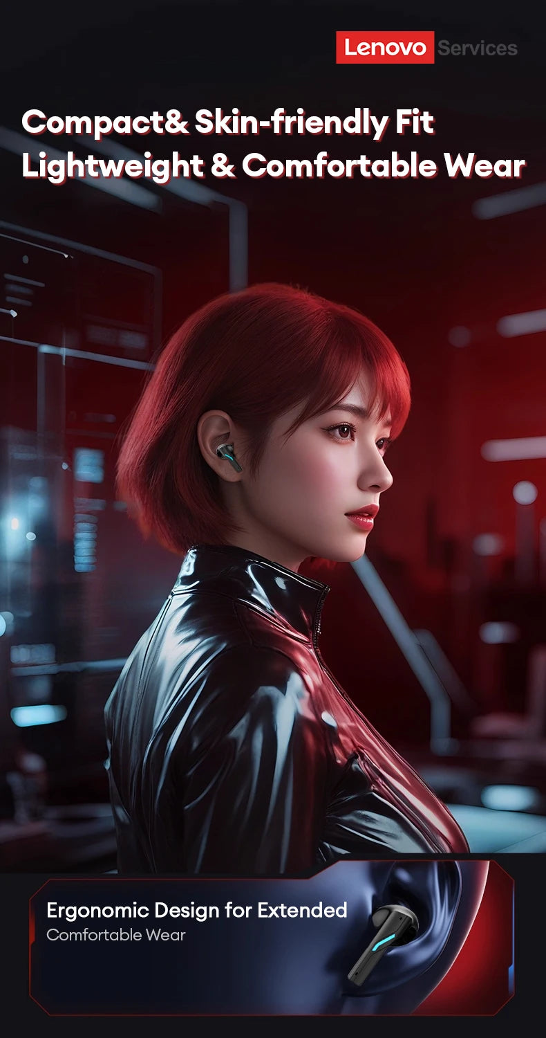 Lenovo GT100 True Bluetooth 6.0 Earphones Esports Gaming Wireless Headphone Low Latency HiFi Sound Music Earbuds Long Endurance