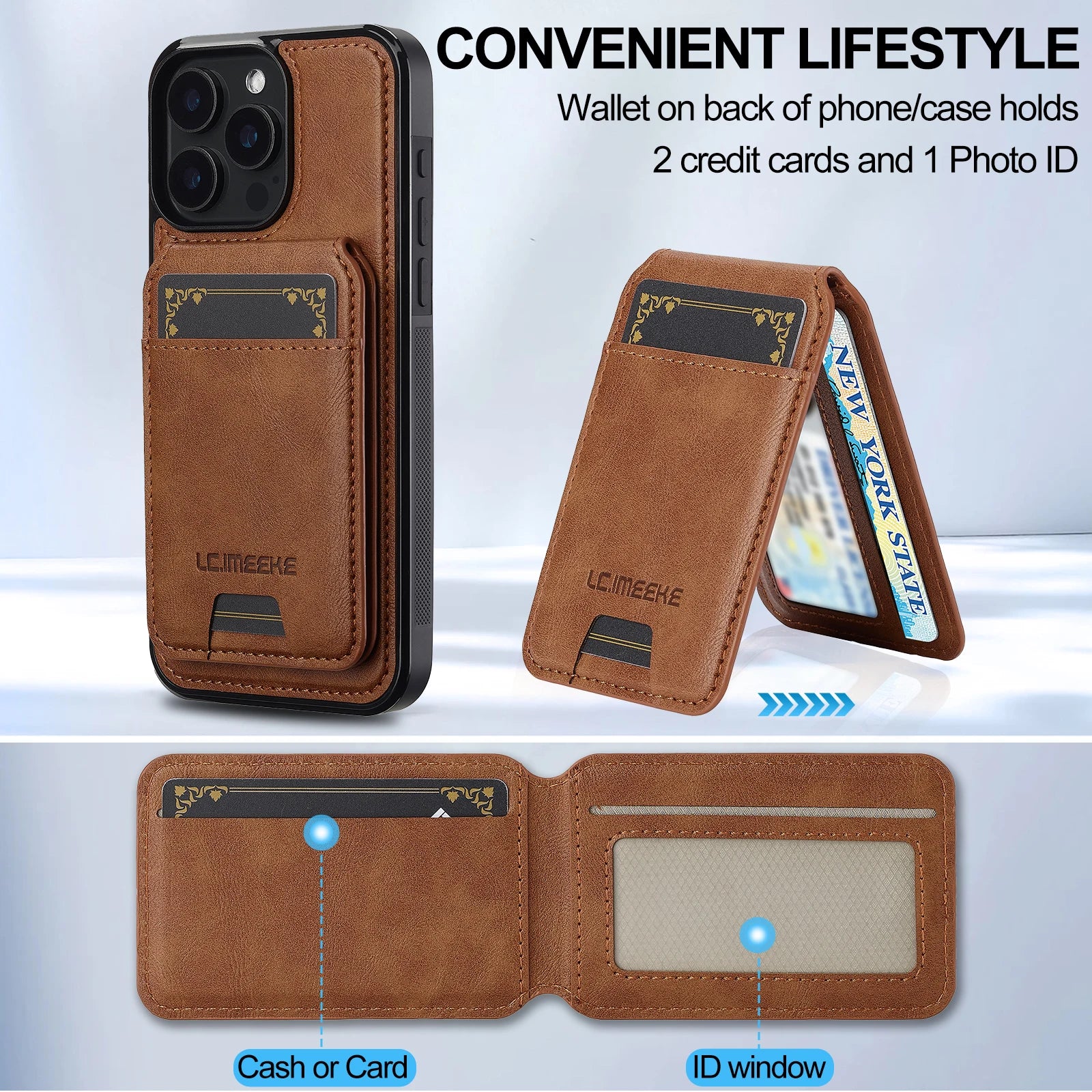 2 in 1 Detachable Leather iPhone Case with Card Pocket - Magnetic Cover for iPhone 17 pro Max 17 Air 15 14 13 12 11 pro Max