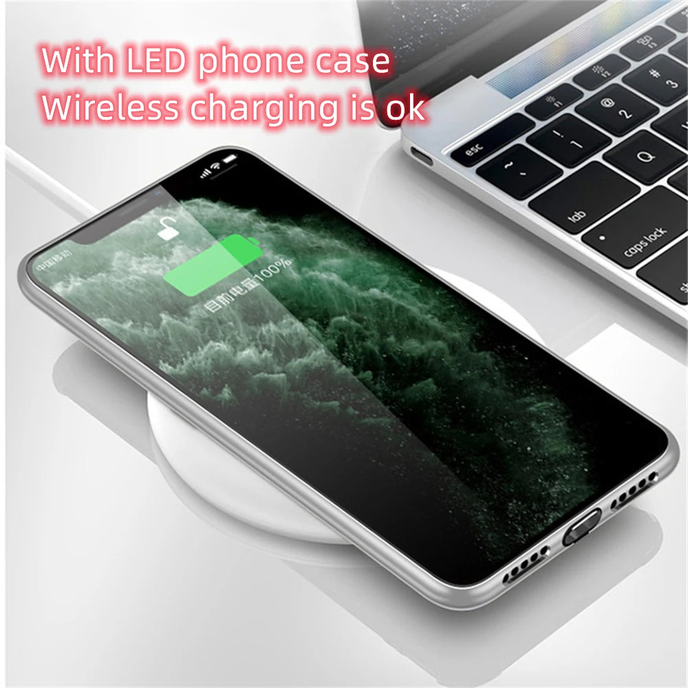 Luxury Blue Chip Pattern Luminous Glass LED Call Light Up Flash Phone Case Cover For iPhone Air 17 16 E 15 14 13 12 Pro Max Plus