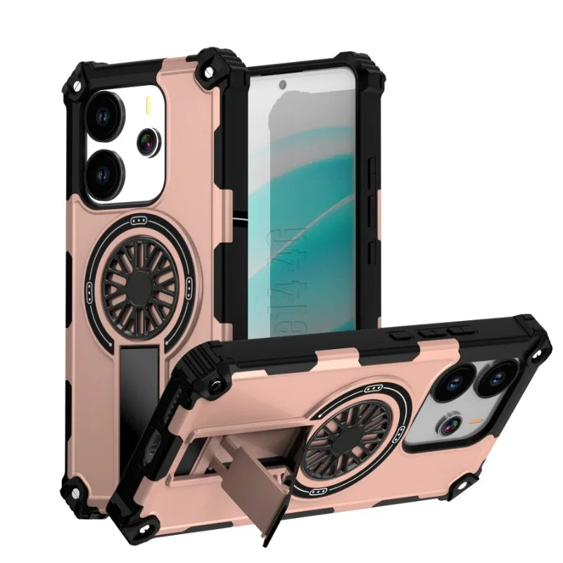 Luxurious armor 2-in-1 Shockproof Magnetic Adhesive Protective Case for Redmi Note 14 4G5G 14Pro ProPlus  With stand Hard shell