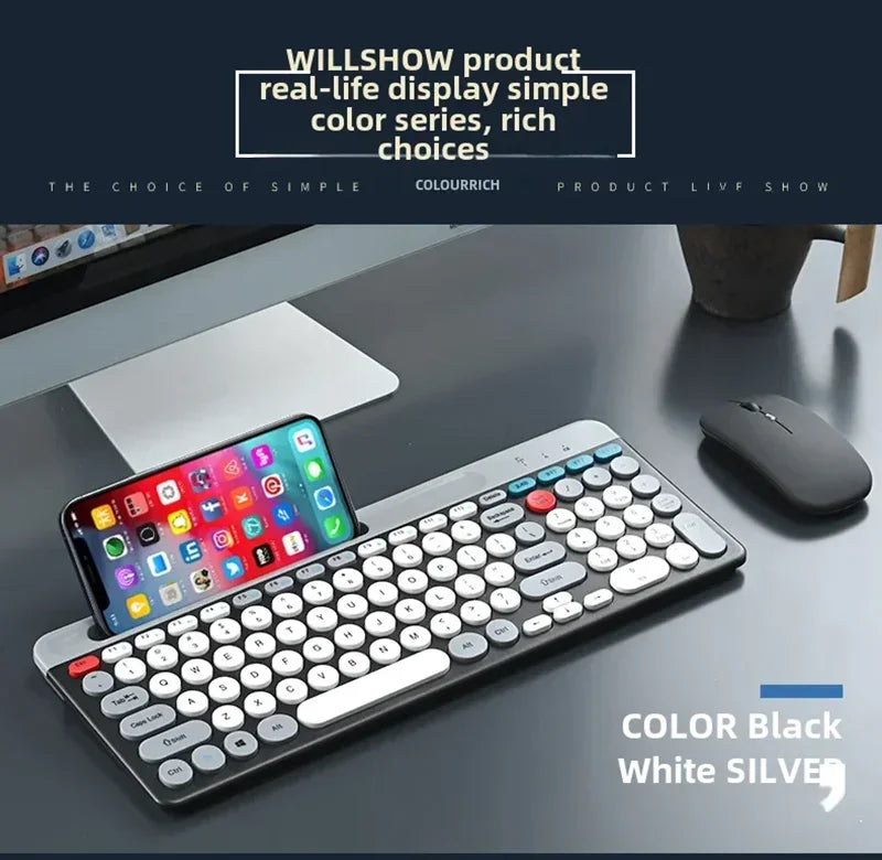 2.4G Wireless Keyboard Mouse Combo Portable Bluetooth Colorful Keyboard Rechargeable Silent for Tablet Laptop Desktop Computer