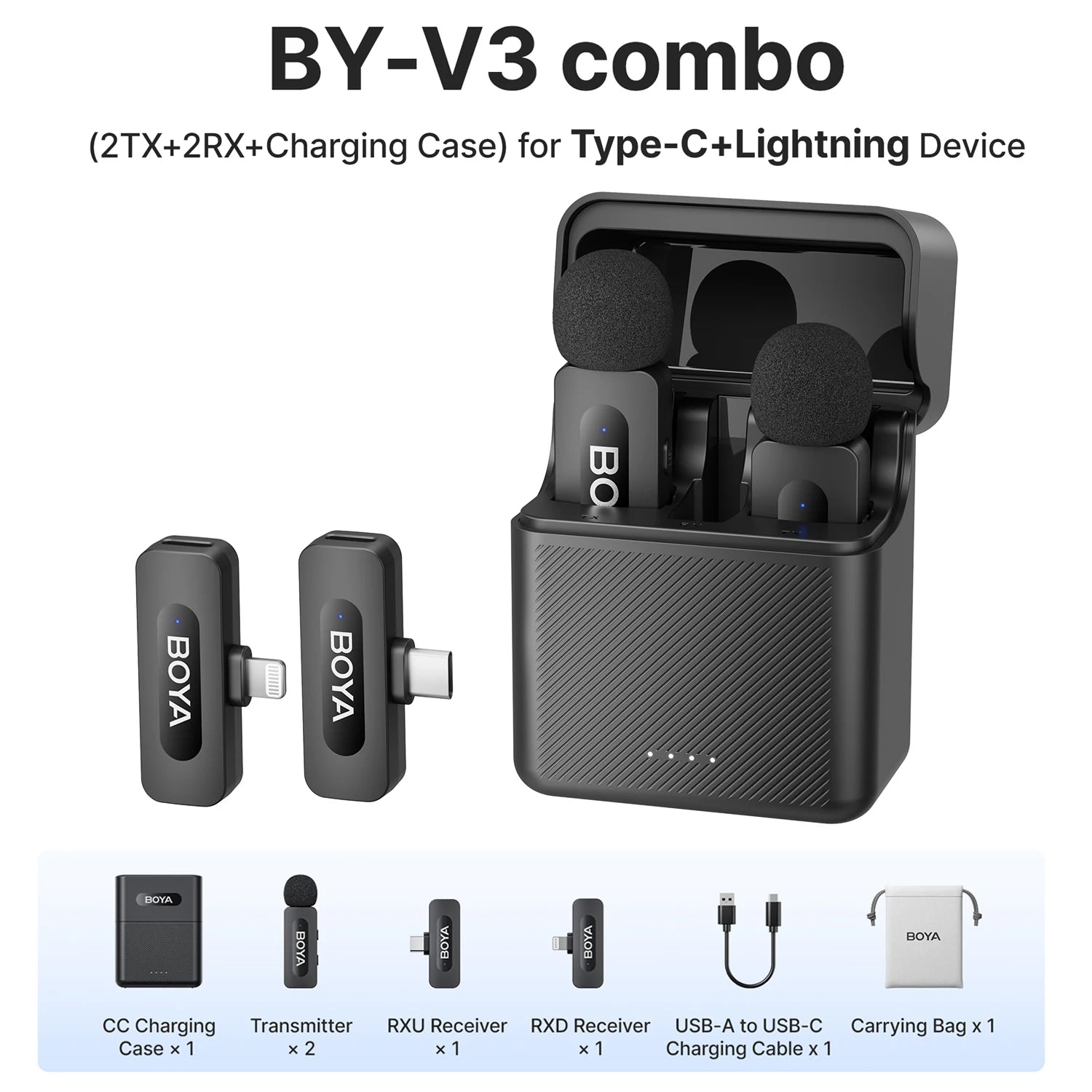 BOYA BY-V3 Wireless Lavalier Lapel Microphone Noise-cancelling Rechargeable Mic for iPhone Android Camera Live Streaming Vlogging - WinSupport Tech