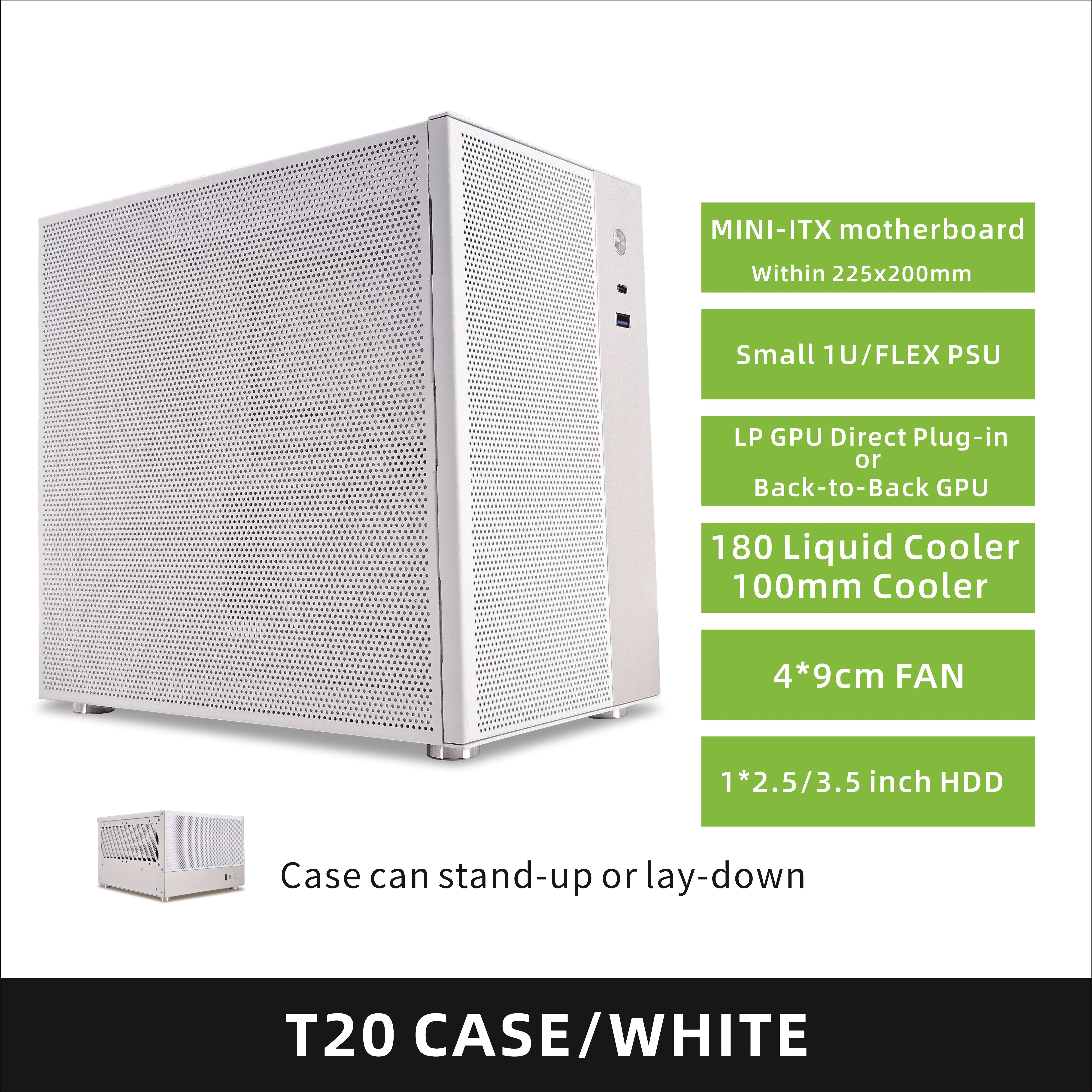 METALFISH T20 Mini ITX White Case 9L Compact PC Chassis Support Flex PSU/240mm GPU/100mm Cooler/180 Liquid Cooler
