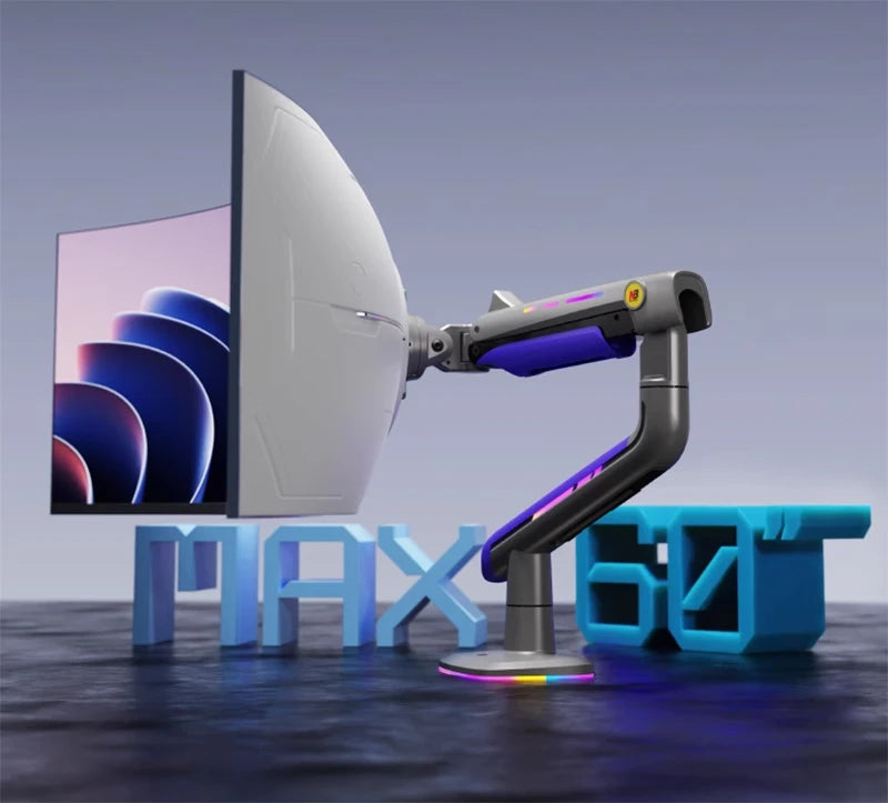 NB G60 E5 F5 Gaming Monitor Arm 32-60 Inch Curved Arc Screen Desktop 2-20kgs Ultra Wide Monitor Holder Mount with RGB Light