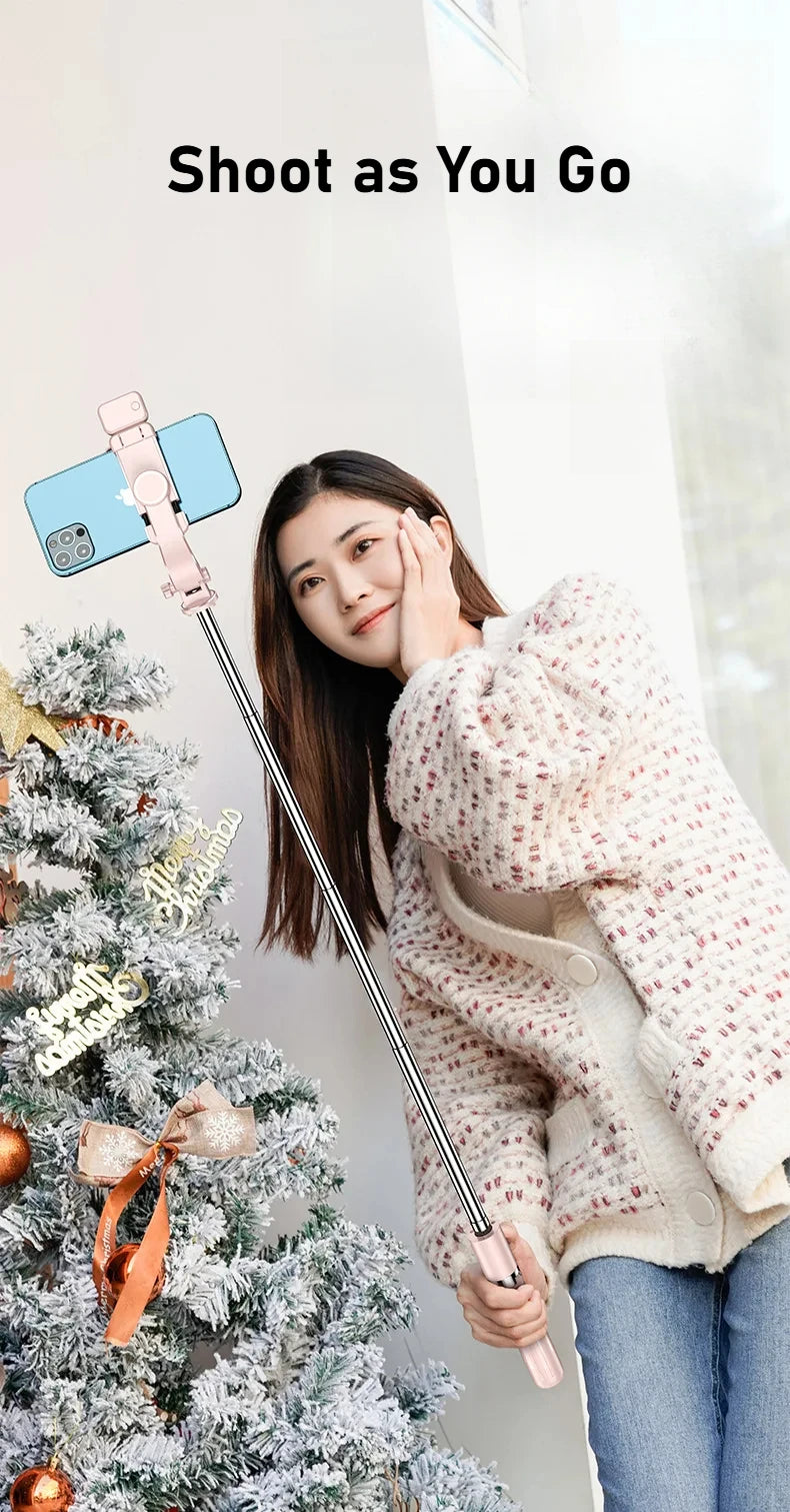 Bluetooth Remote Extendable Selfie Stick Tripod Stand for iPhone Samsung, Tiktok Live Streaming Portable Telescopic Phone Stand