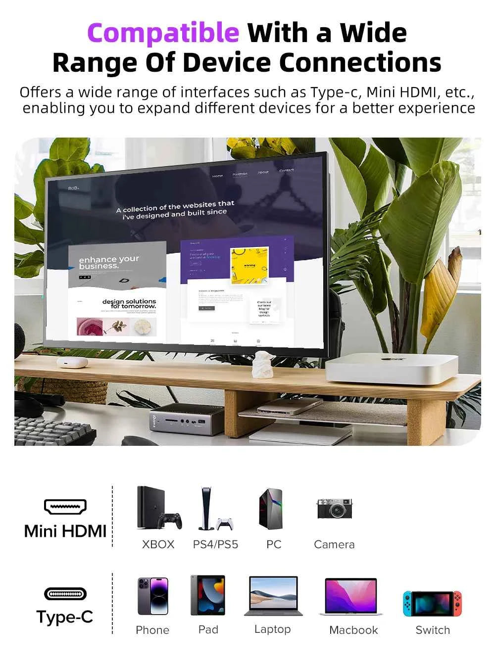 UPERFECT 22' 2K Portable Monitor W/VESA & 180° Adjustable Stand 2560 * 1440 QHD FreeSync IPS HDR Large Gaming Display For Travel