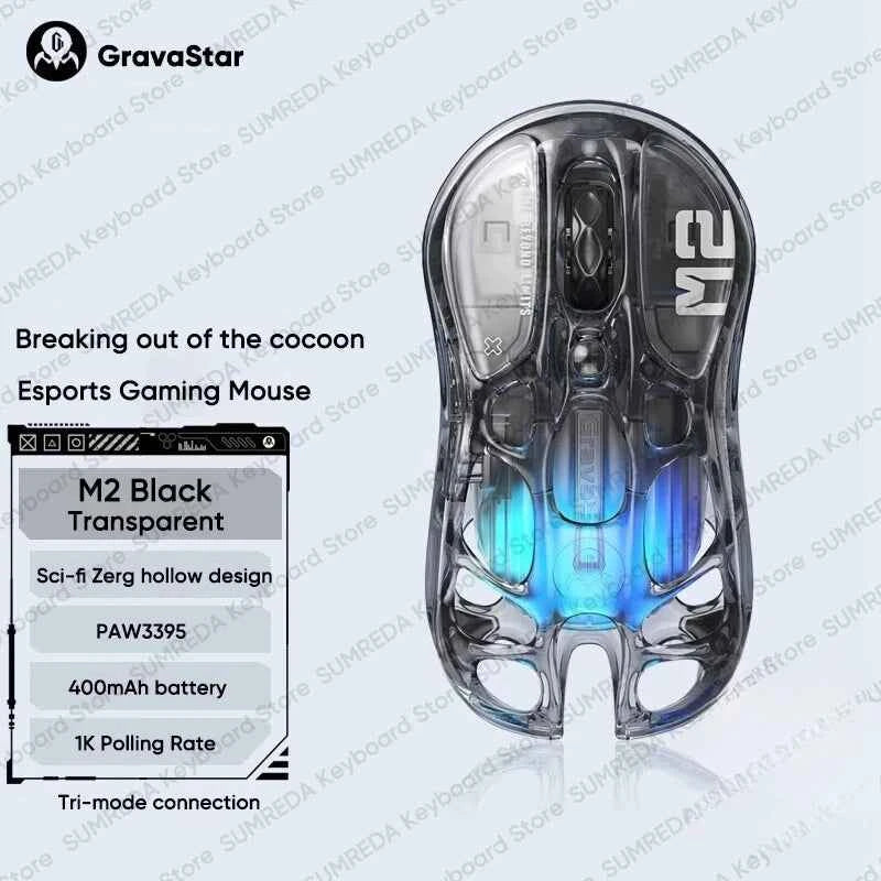 GravaStar M1 M2 Wireless Magnesium Alloy Gaming mouse PAW3395 4K 26000DPI bluetooth 2.4G wired Hollow design Gamer Mouse Gifts