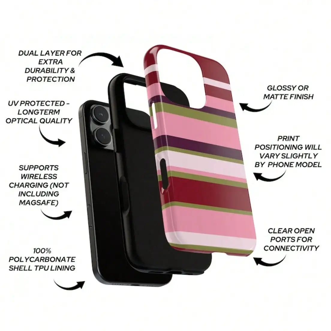 And Pink Striped Phone 16 15 14 13 And S25 S24 S23 Phone Cover Striped Phone Cases IphoneCreative Cartoon Phone, Shockproof And