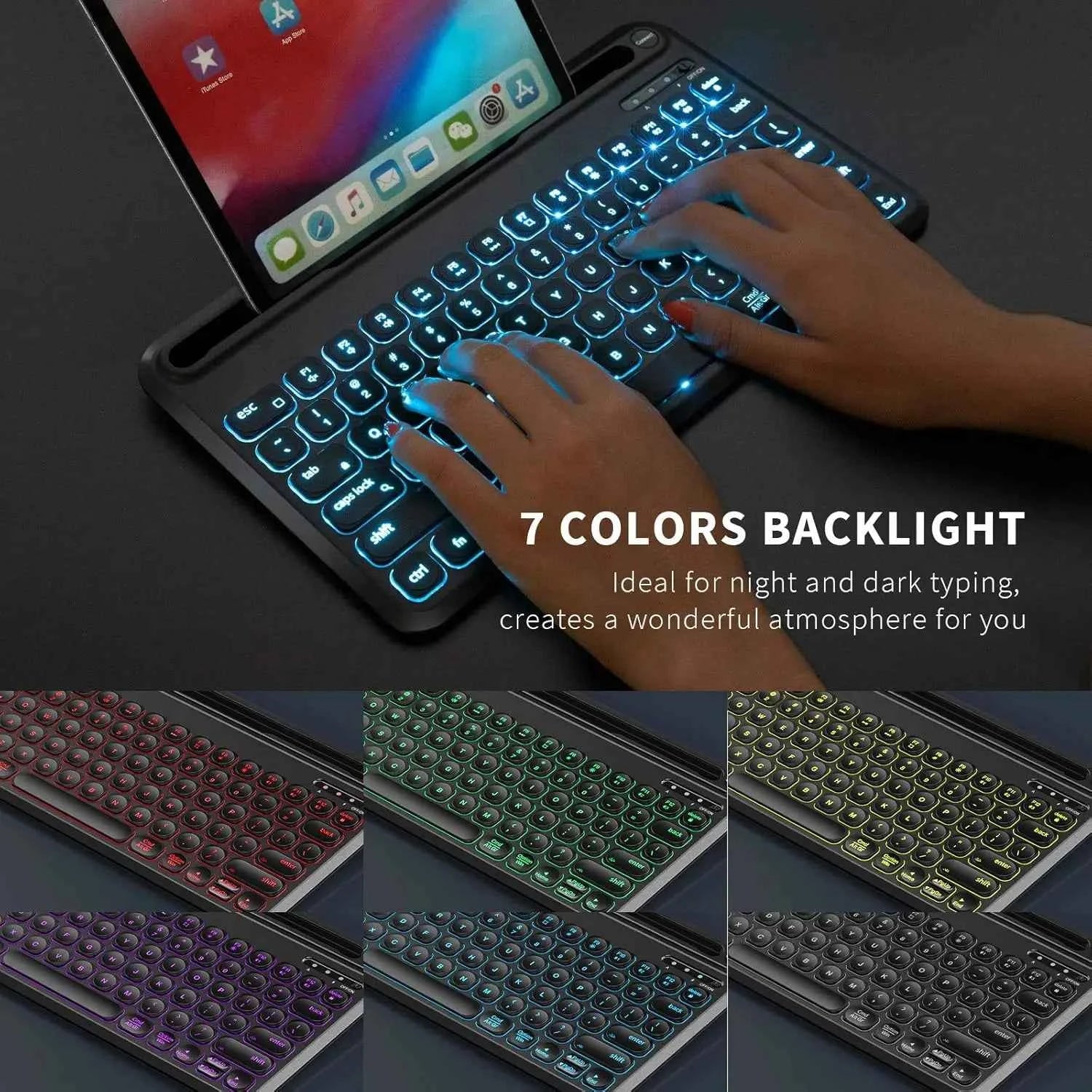 RGB Blacklit Bluetooth Wireless Keyboard and Mouse Combo for Mac OS iPad iPad Air iPad Pro Tablet Android Mobile Phone Laptop PC