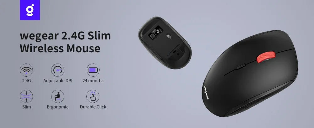 wegear Wireless Mouse 2.4G Slim Mini Cordless Mouse Ergonomic Grips 5Level Adjustable 4000DPI Portable Optical Computer Mice