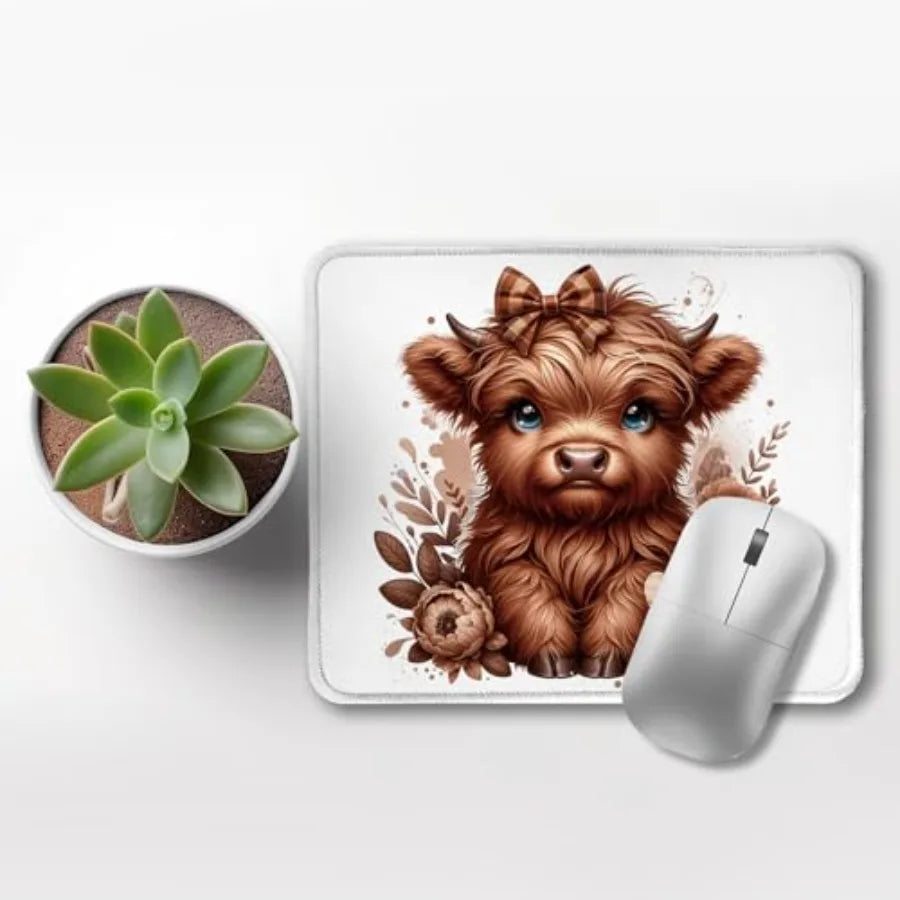 Floral Brown Highland Cow Mouse Pad, Cute Western Baby Highland Cow Heifer Mouse Pads Mousepad for Work Gaming Computers Laptop