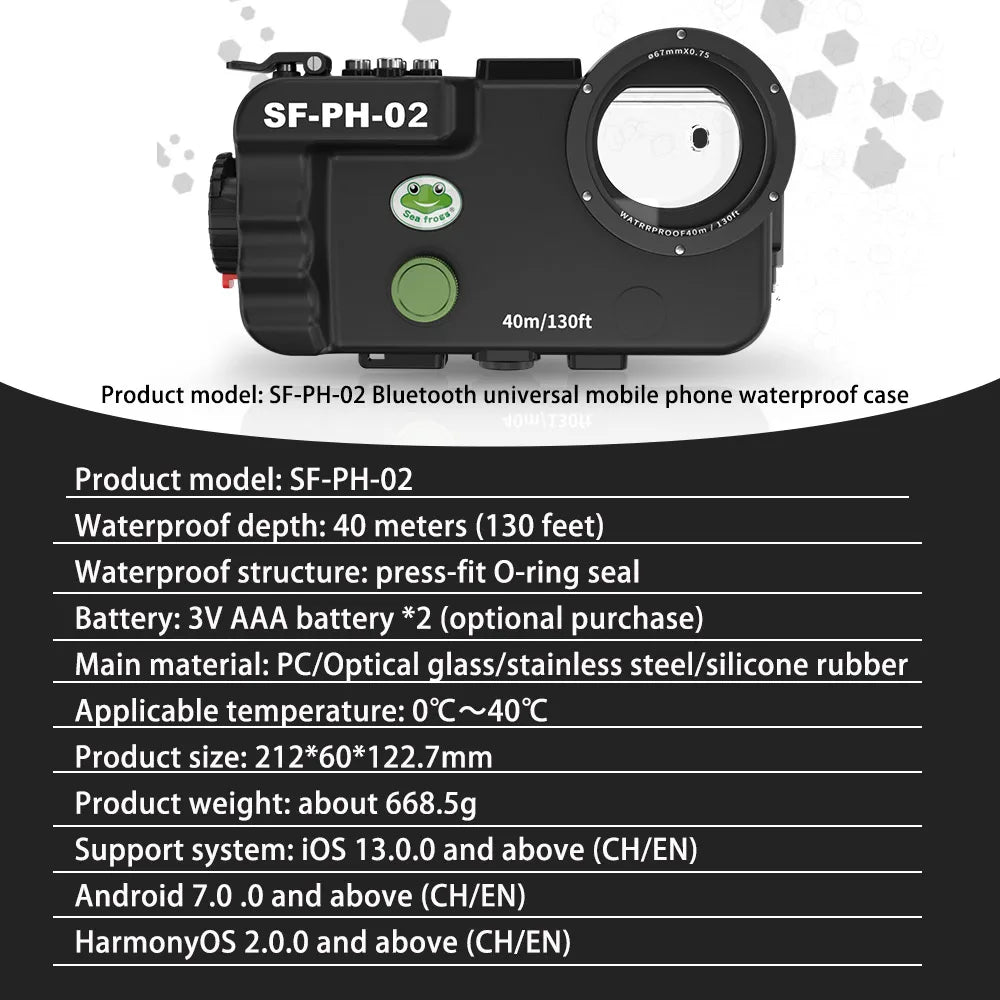 Bluetooth Control Waterproof Phone Case For iPhone 11/12 Mini&Pro&Pro max Underwater 40/130fit Professional Diving Phone Case