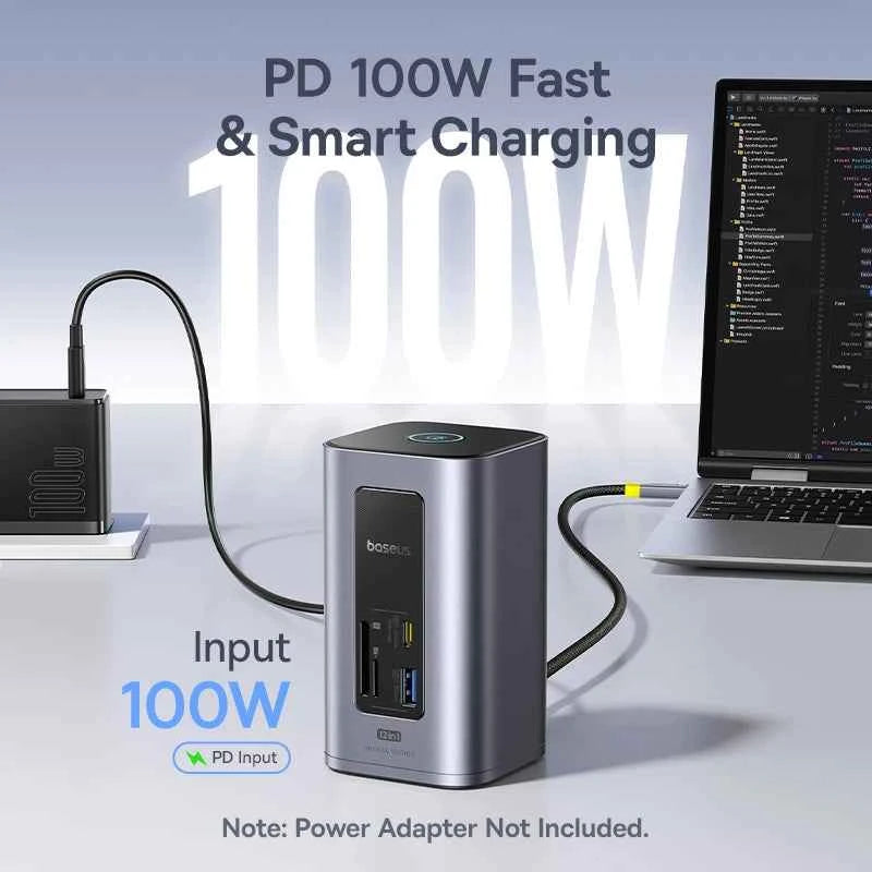 Baseus 12-in-1 USB C HUB to HDMI 4K@60Hz Dual Display USB 3.2 Adapter with RJ45 SD TF PD 100W Docking Station for Window Mac Hub
