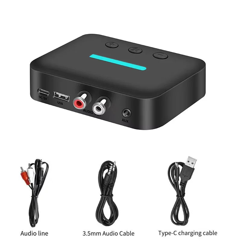 Bluetooth 6.0 Audio Receiver 3.5mm AUX RCA Wireless Audio Adapter Support U-Disk Playback For PC/TV/Car Kit/ Speaker Amplifier
