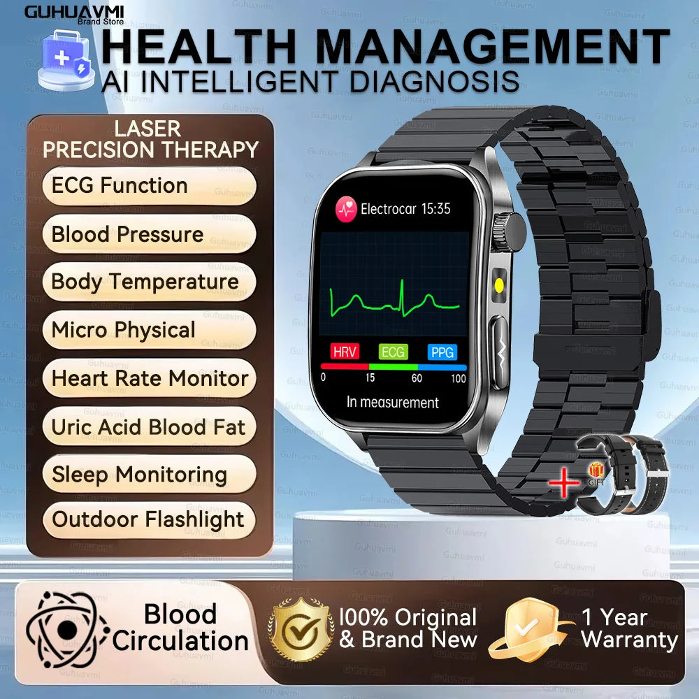 New Laser Treatment Three High Smart Watch Men ECG Heart Rate Uric Acid Health Tracker 1.95 inches Sapphire Glass SmartBracelet