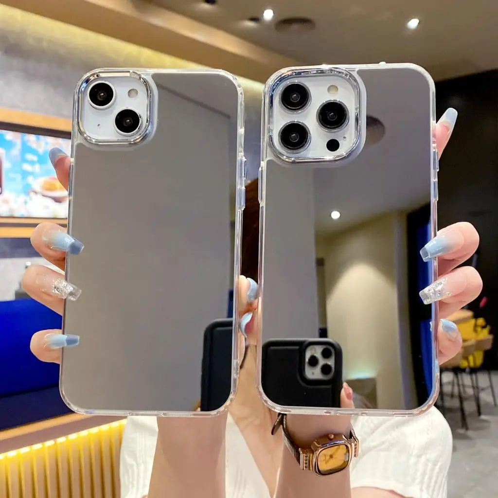 Luxury Plating Make Up Mirror Acrylic Phone Case For iPhone 17 Air 16 15 14 13 12 11 Pro Max Plus Mini XS X XR Shockproof Cover