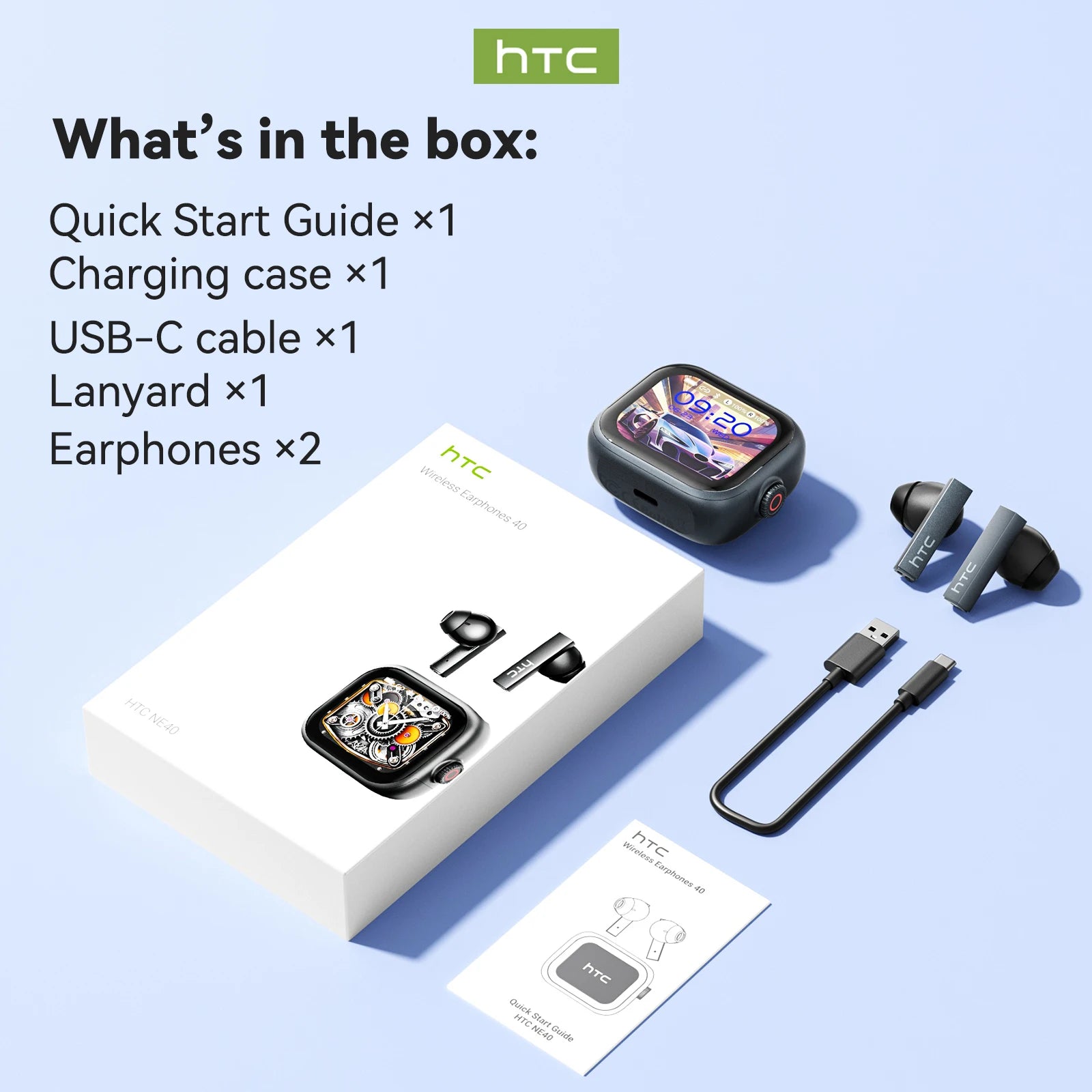 HTC NE40 TWS Wireless Earphones Bluetooth 6.0 ENC Noise Reduction Touch Control Earphones Touch Control Sports Headphones