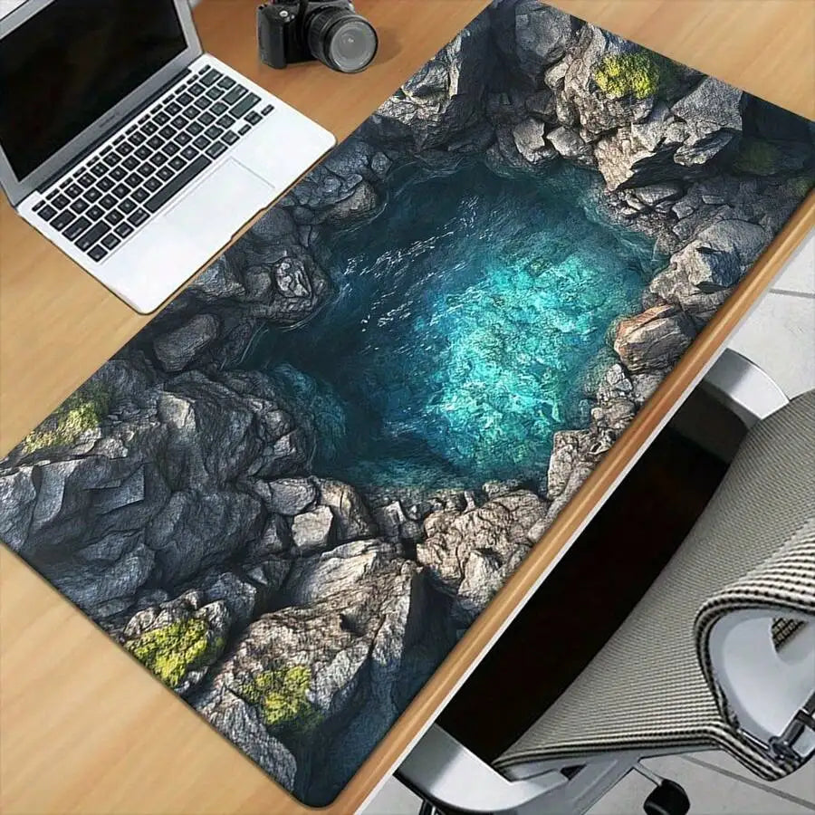 River Blue Green Stone Wall Mousepad Keyboard Gaming Accessory Office Computer Desk Mat Rubber