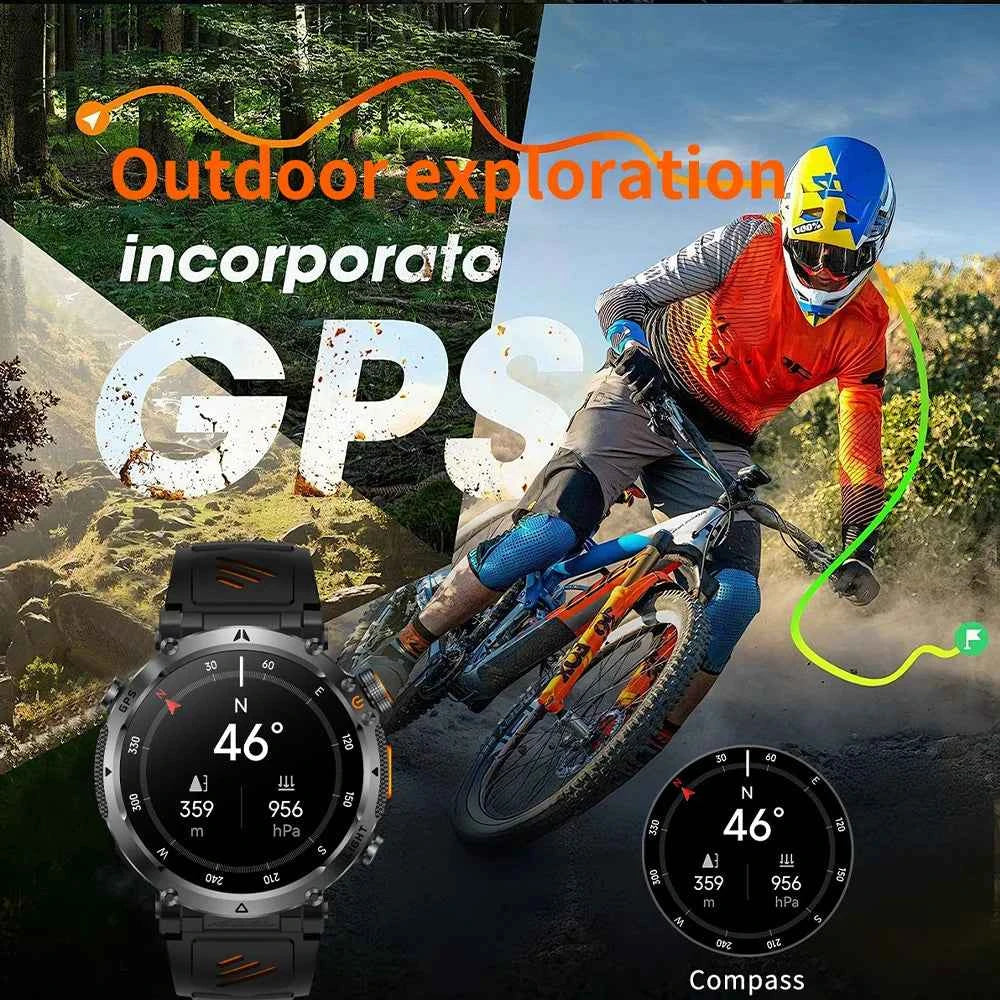 2026 New Military GPS Sports Smart Watch Men Compass 3ATM Waterproof Swim Fitness Tracker AMOLED HD SmartWatches 850Mah Battery