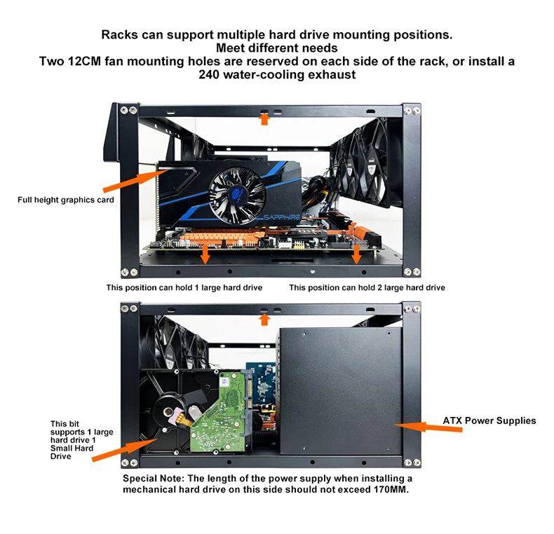 DIY Computer Motherboard Case Rack Aluminum Frame Chassis Cooling Rack Stand Open Chassis Support Bracket Good Heat Dissipation