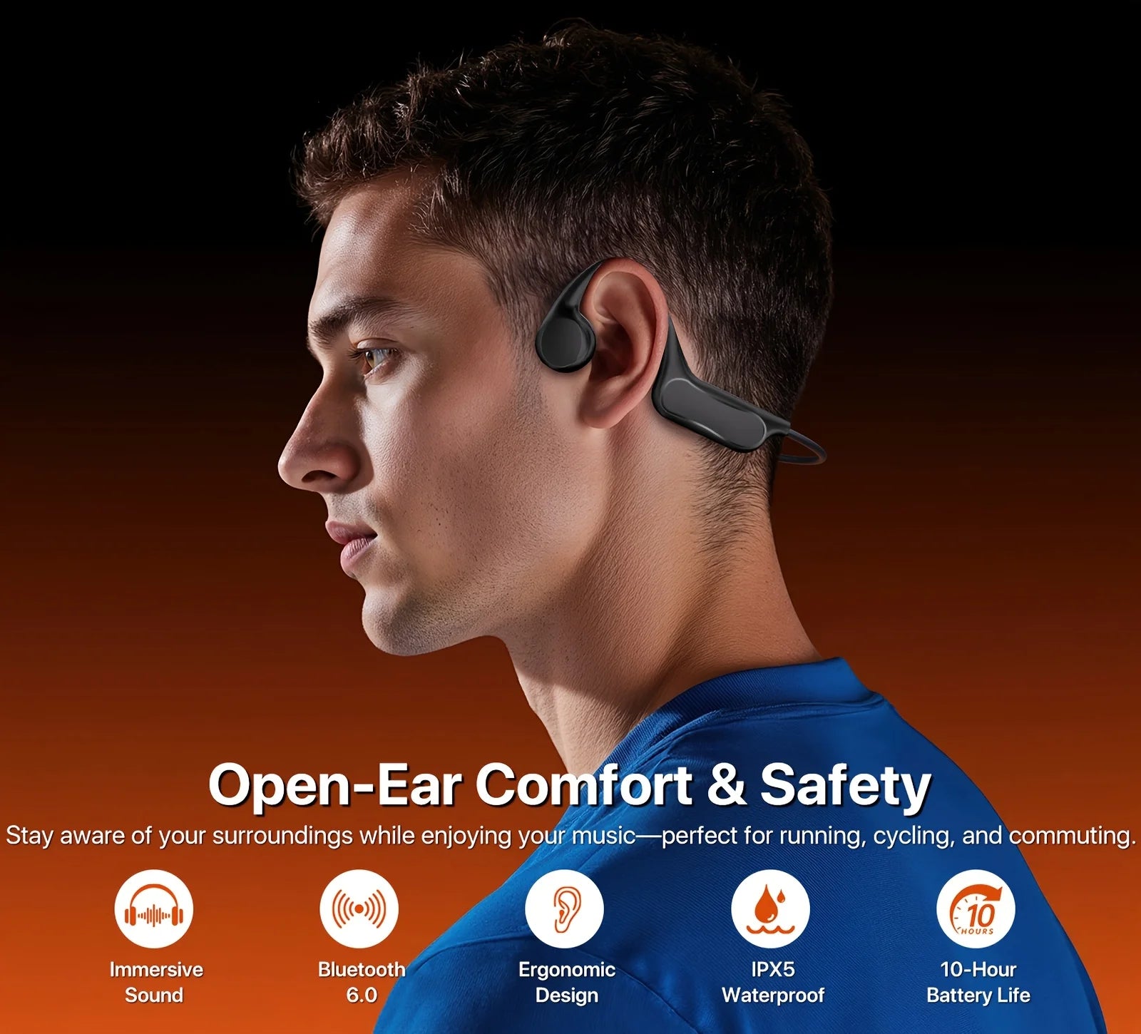 Aveek Bone Conduction Wireless Earbuds Waterproof Sports Earbuds 10-Hour Long Battery Life Designed for Outdoor Sports