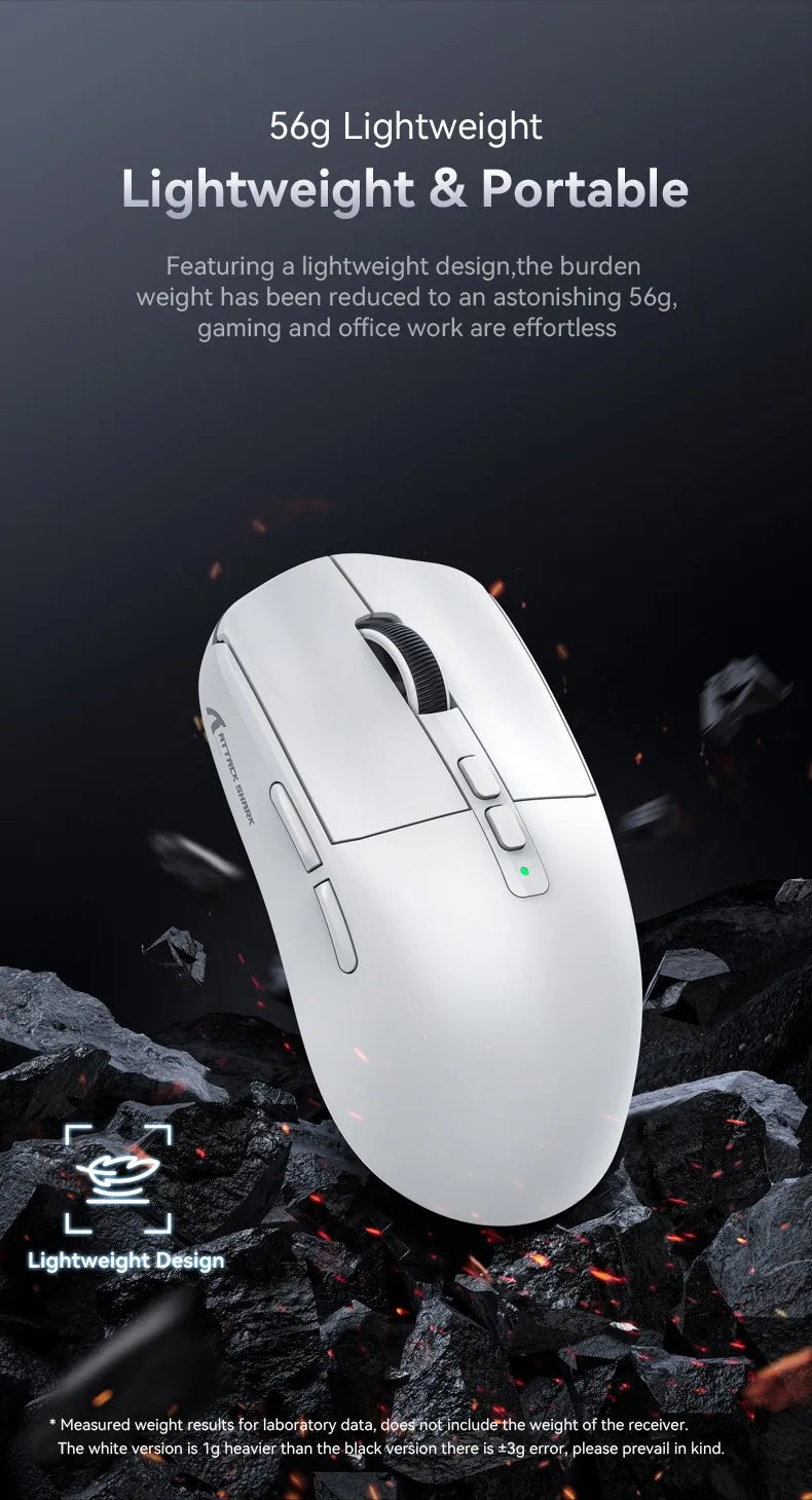 ATTACK SHARK X6 Wireless Macro Gaming Mouse PAW3395 26000 DPI Tri-Mode Wired/2.4G/BT5.2 Connection Magnetic Charging Base Mouse