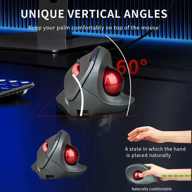 Ergonomic Bluetooth5.1 Dual Modes Wireless Vertical Trackball Mouse 1600DPI Rechargeable Silent Trackball Mice for Win/iOS