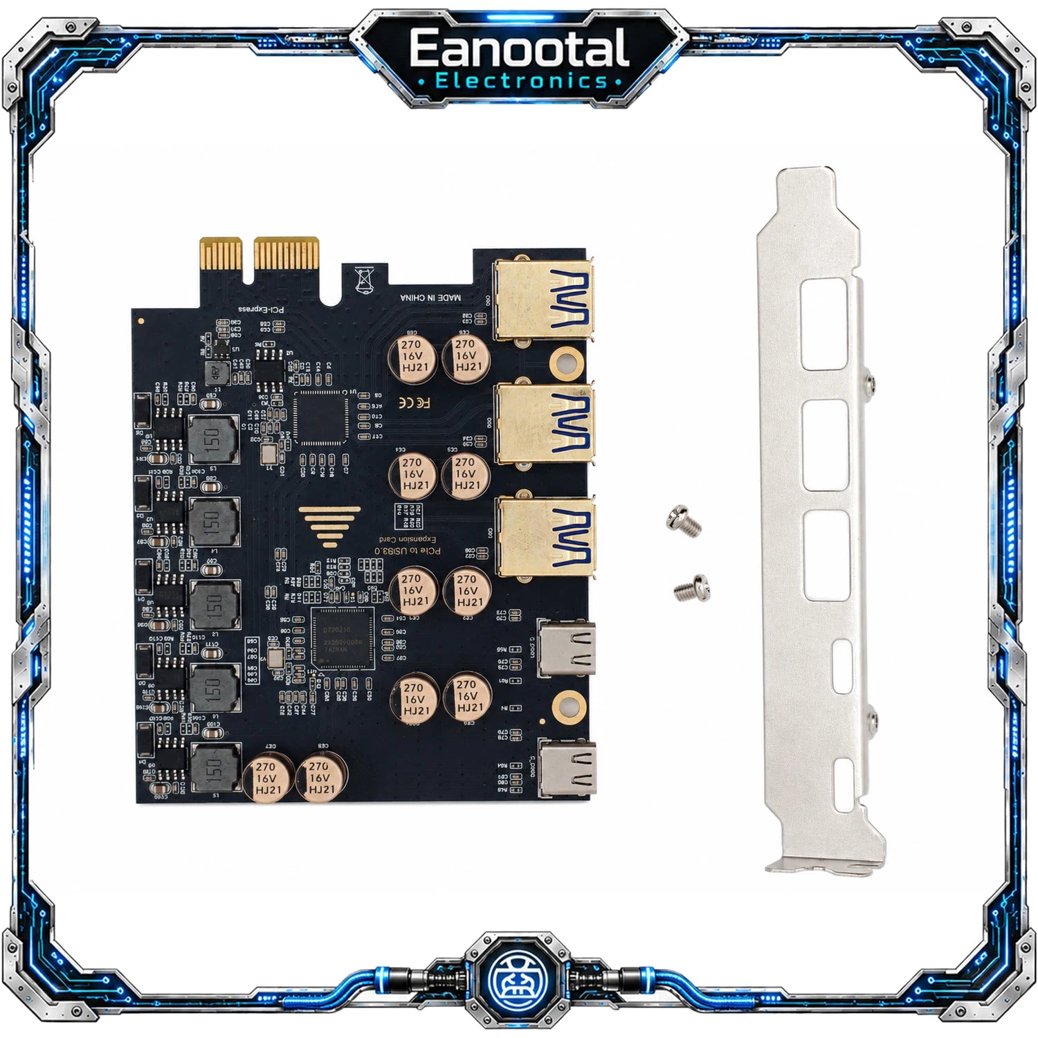 PCIe X1 to 5 Port USB 3.2 Gen 1 Expansion Card 3 USB-A 2 USB-C 5Gbps Adapter for Desktop PC