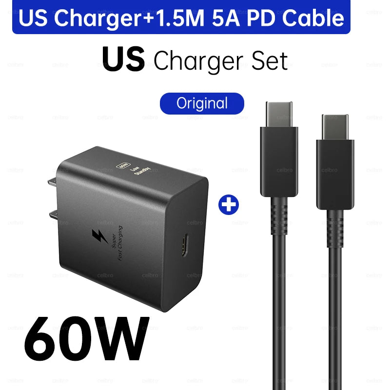 Samsung S26 Ultra original 60W Charger PD Type C Adapter EU Plug Fast Charge Samsung S25+ S25 S24 S23 S22 Ultra A57 Tab S10 S9