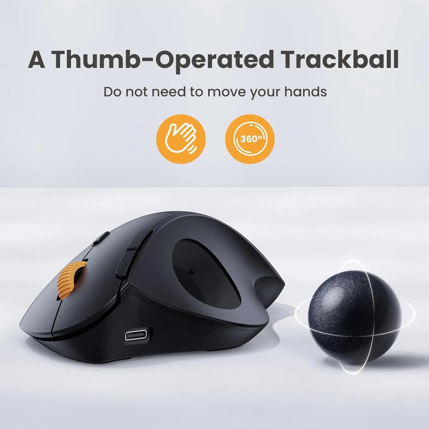 ProtoArc Wireless Trackball Mouse, EM04 Ergonomic Bluetooth Rollerball Rechargeable Computer Laptop Thumb Control Mouse