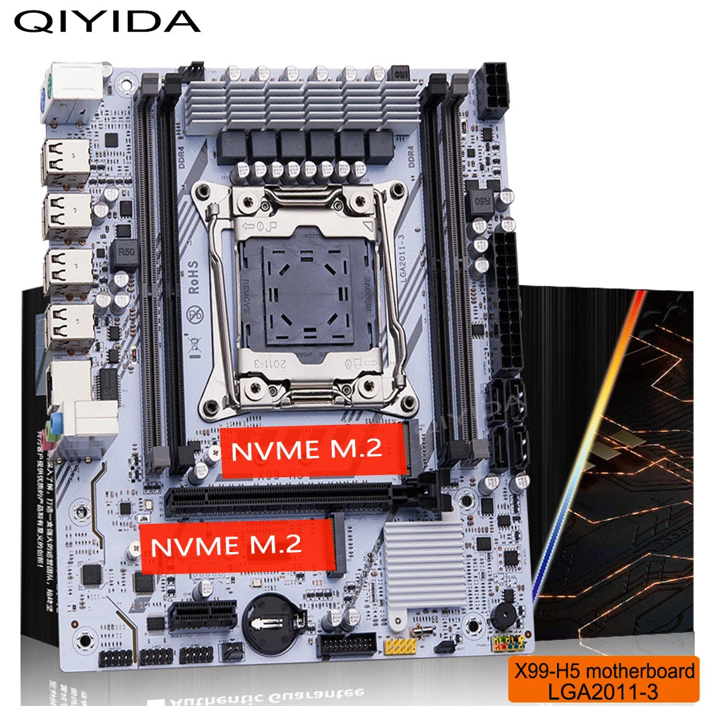 QIYIDA X99 Motherboard Set Kit Xeon LGA2011-3 E5 2680 V4 2x8gb=16GB DDR4 SATA PCI3.0 NVME M.2 X99H5 Gaming Computer - WinSupport Tech