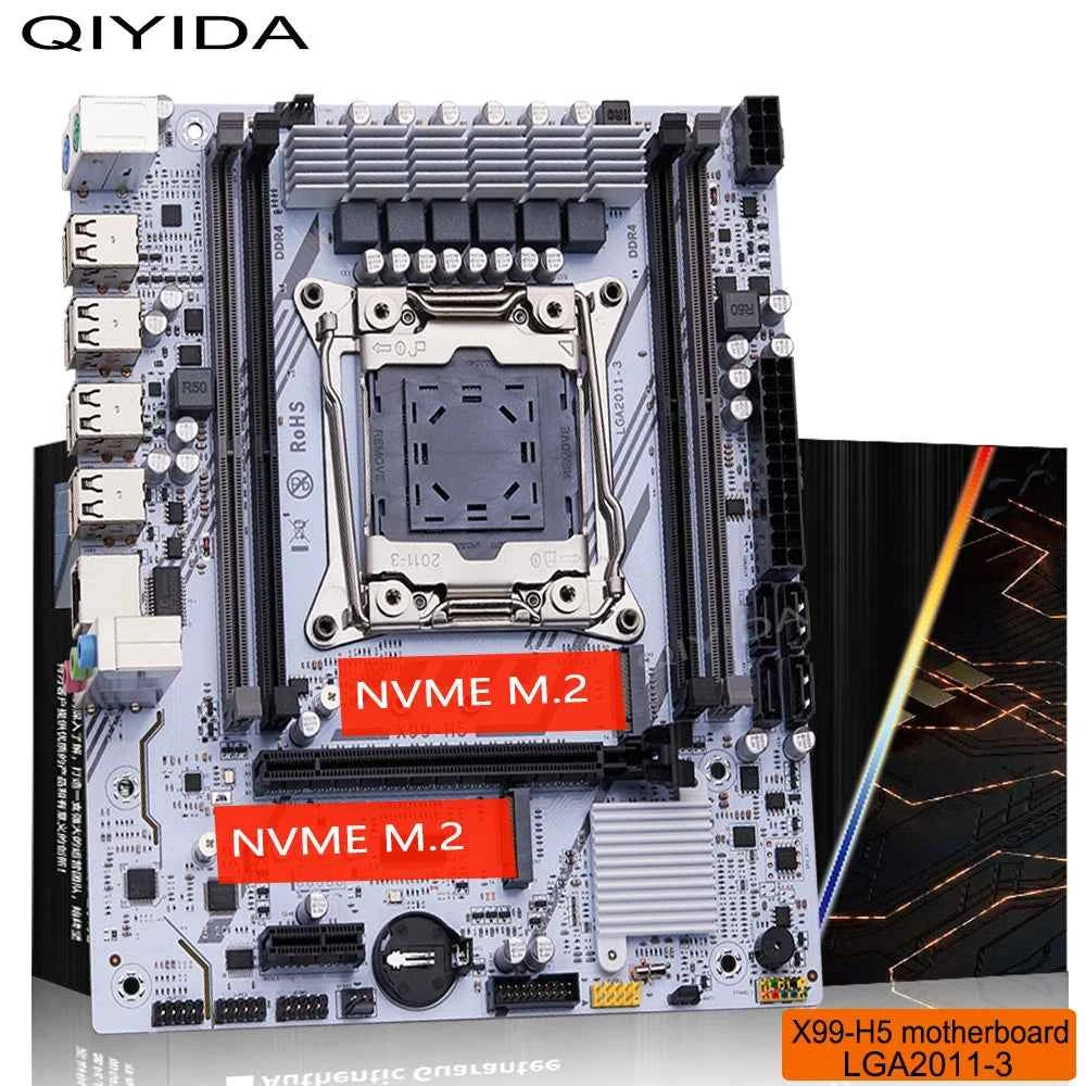 QIYIDA X99 Motherboard Set Kit Xeon LGA2011-3 E5 2650 V4 2pcs*8gb=16GB DDR4 RAM USB PCI 3.0 NVME M.2 SATA M-ATX